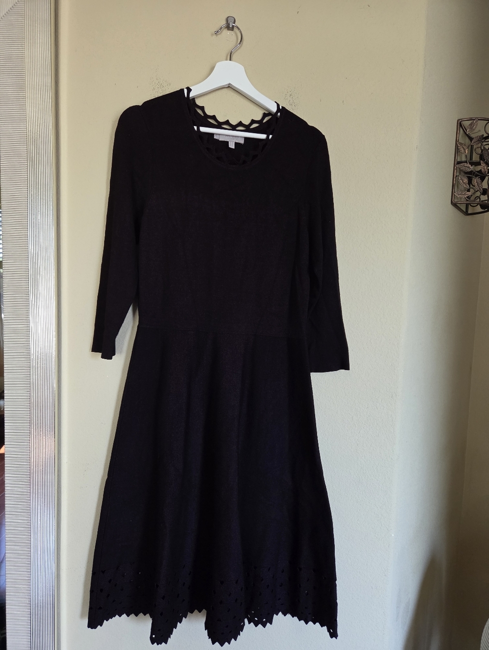 Hobbs Deep Plum Sweater Knit Fit-and-Flare Dress Cutouts